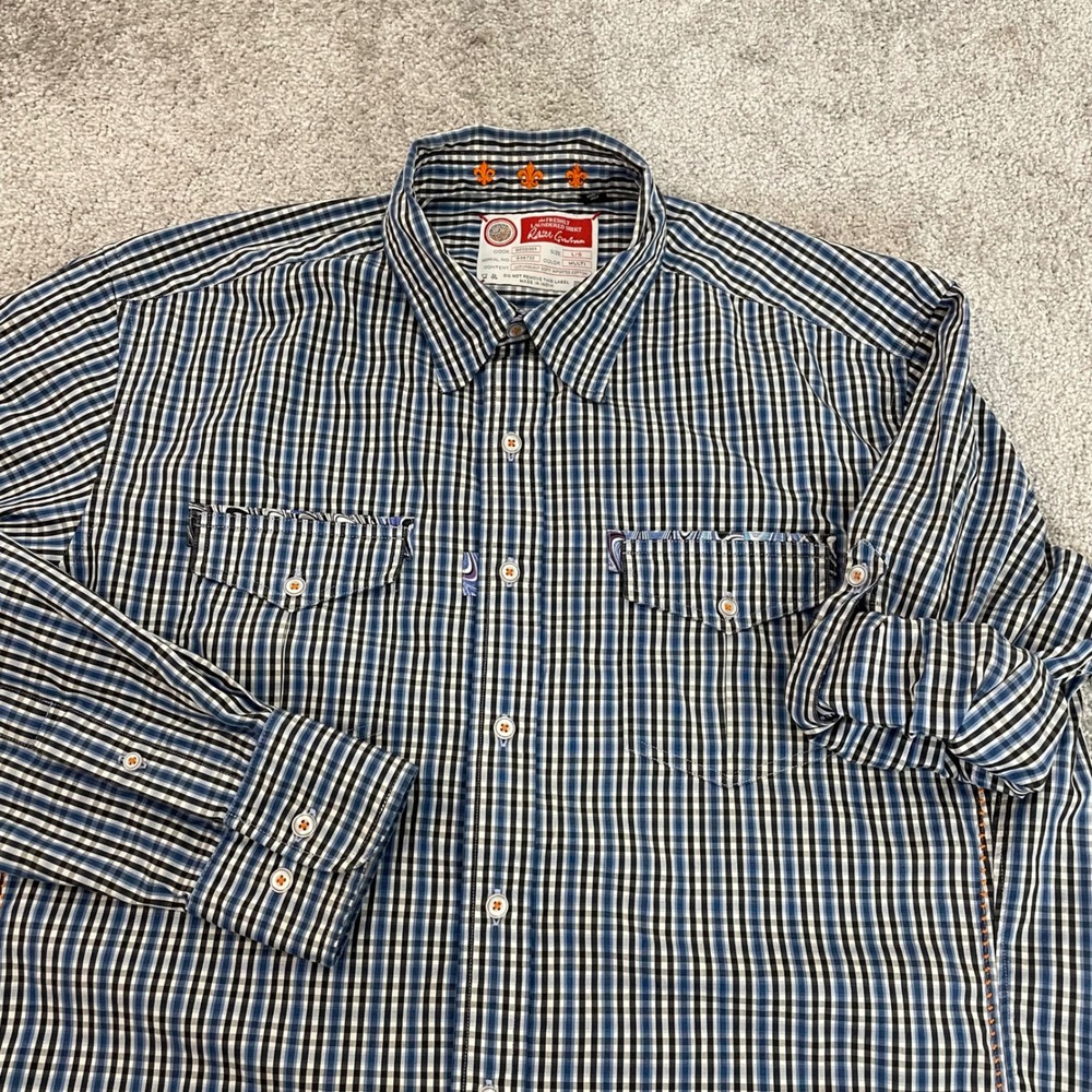Robert Graham Button Up Shirt Mens Large Freshly Laundered Blue Check Plaid